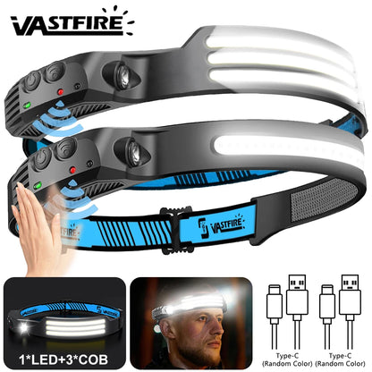 Induction Headlamp COB+LED Headlamp Built in Battery USB Rechargeable Outdoor Waterproof Camping Fishing Work Lantern ﻿
