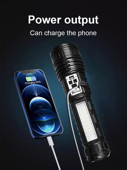 Powerful Flashlight With 7 Lamp Beads Super Tactical Light With COB Side Light Camping Lantern USB Rechargeable Outdoor Torch