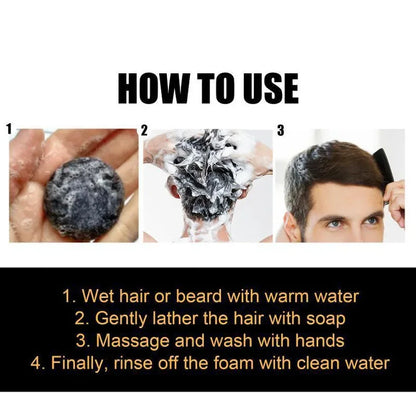 50g Black Hair Soap Hair Darkening Soap Shampoo Bar Fast Effective Repair Gray White Color Dye Hair Body Natural Org