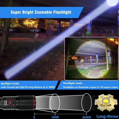 30W  High Bright LED Flashlight High Power Type C Rechargeable Zoom Torch Camping Outdoor Hunting Fishing Walking Lighting Lamp