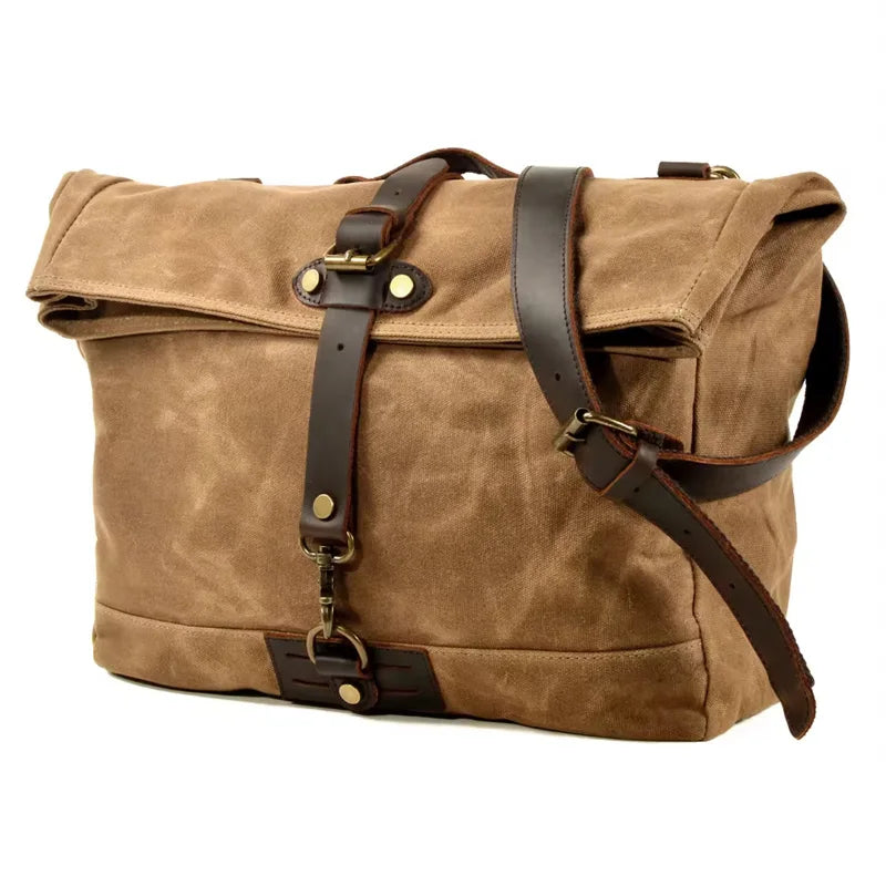 Waterproof wax canvas bag retro messenger bag casual motorcycle men's shoulder bag locomotive men's side package poor package