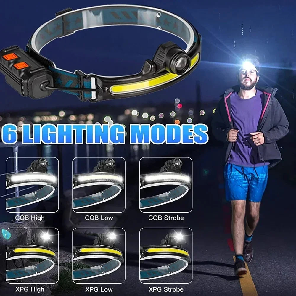 Induction Headlamp XPG+COB LED Head Lamp with Built-in Battery