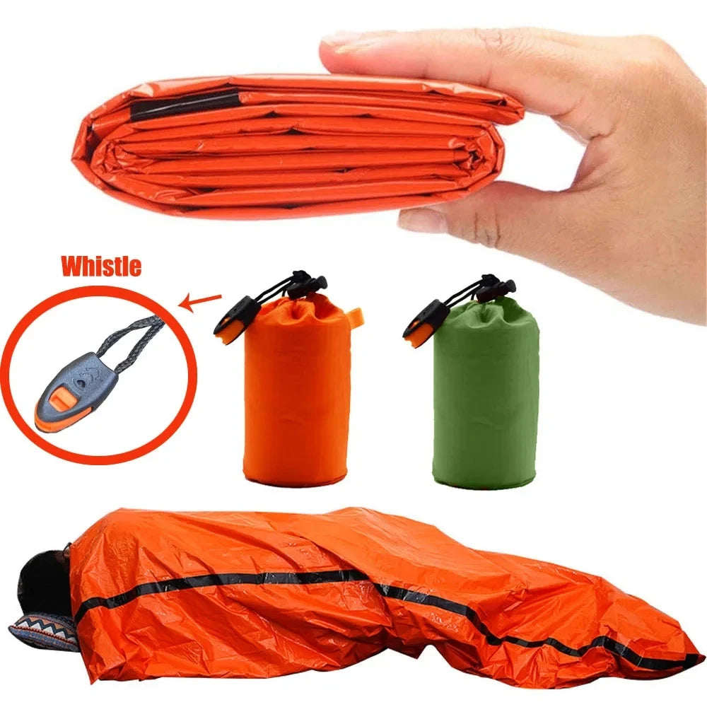 2 Person Emergency Shelter Bivy Survival Tent Kit Mylar Tube Tent Sleeping Bag Waterproof Outdoor SOS Thermal Blanket Reusable