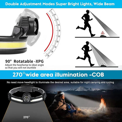 Powerful LED Headlamp 7 Modes XPE+COB Sensor Head Torch