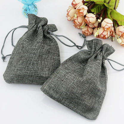 10pc (9x12cm) Handmade Natural Burlap Linen Drawstring Gift Bags Favor Wedding Christmas Gift Bag Jewelry Packaging Bags&Pouches