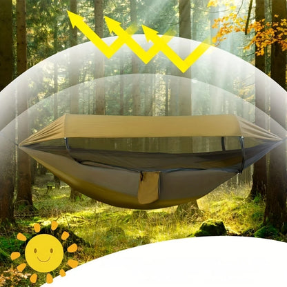 New Automatic Quick Open Mosquito Net Hammock with Sun Canopy Nylon Material Single Double Camping Bed for Hiking Travel Picnic