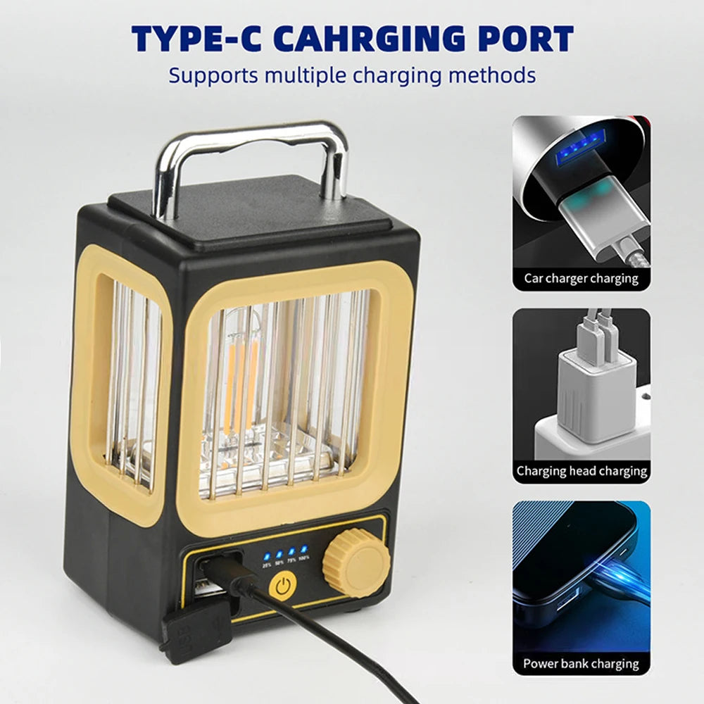 LED Rechargeable Flashlight Camping Lantern 5 Modes Super Bright Portable Hanging Tent Lamp Waterproof Hiking Fishing Outdoor