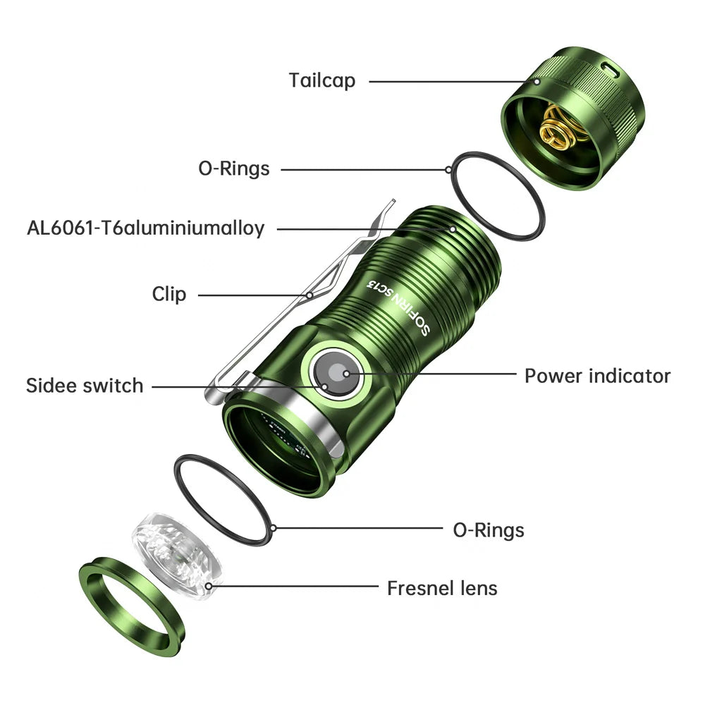 Sofirn SC13 Black Green SST40 LED 1300lm Mini Tactical Flashlight