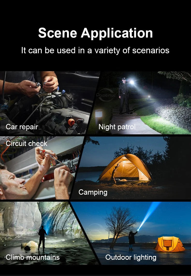 Powerful Flashlight With 7 Lamp Beads Super Tactical Light With COB Side Light Camping Lantern USB Rechargeable Outdoor Torch