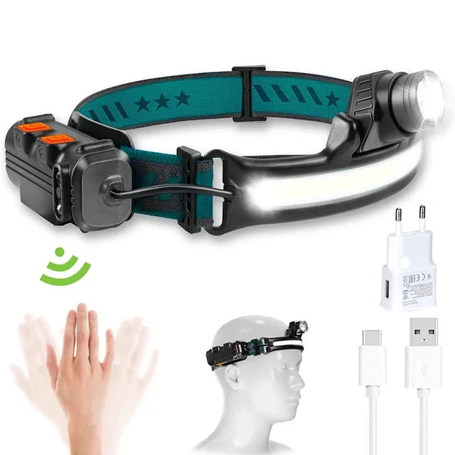 Induction Headlamp XPG+COB LED Head Lamp with Built-in Battery