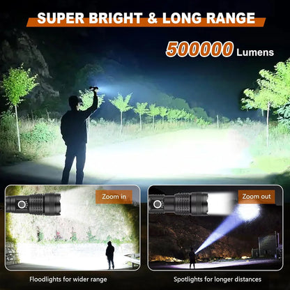 High Power Rechargeable LED Tactical Flashlight  Aluminum Alloy Telescopic Zoom Torch Lamp for Outdoor Camping Fishing