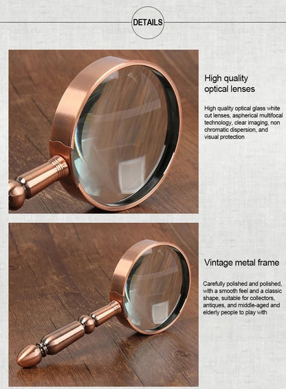 20X Portable All-Metal Magnifier Retro Portable Optical Magnifying Glass Repair Watch Jewelry Loupe Antique Handle Magnifier
