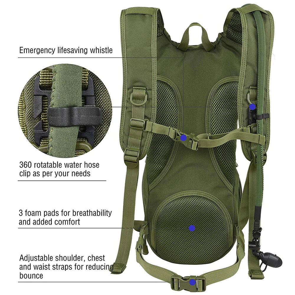 With 2/3L Water Bag Hydration Backpack Tactical Hydration Pack Backpack Military for Hiking Cycling Climbing Outdoor Bladder