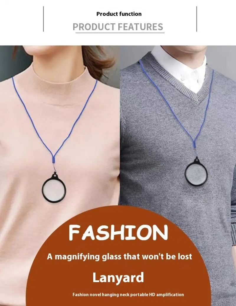 Hands-Free Hanging Magnifier for Reading Portable Chest-Mounted Design with Strap, Ideal for Seniors & Students