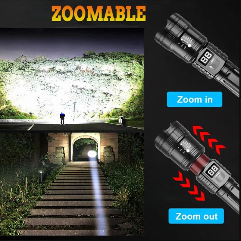 High Power Led Flashlight Type-C Rechargeable Long Range Zoom Tactical Torch Light Outdoor Emergency Camping Fishing Lantern